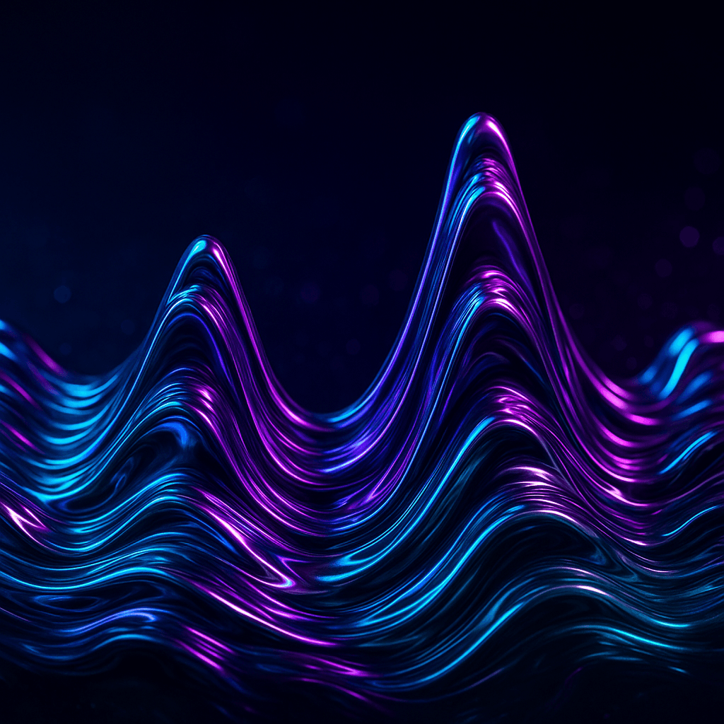 A picture of black paint illuminated with blue and pink in waves